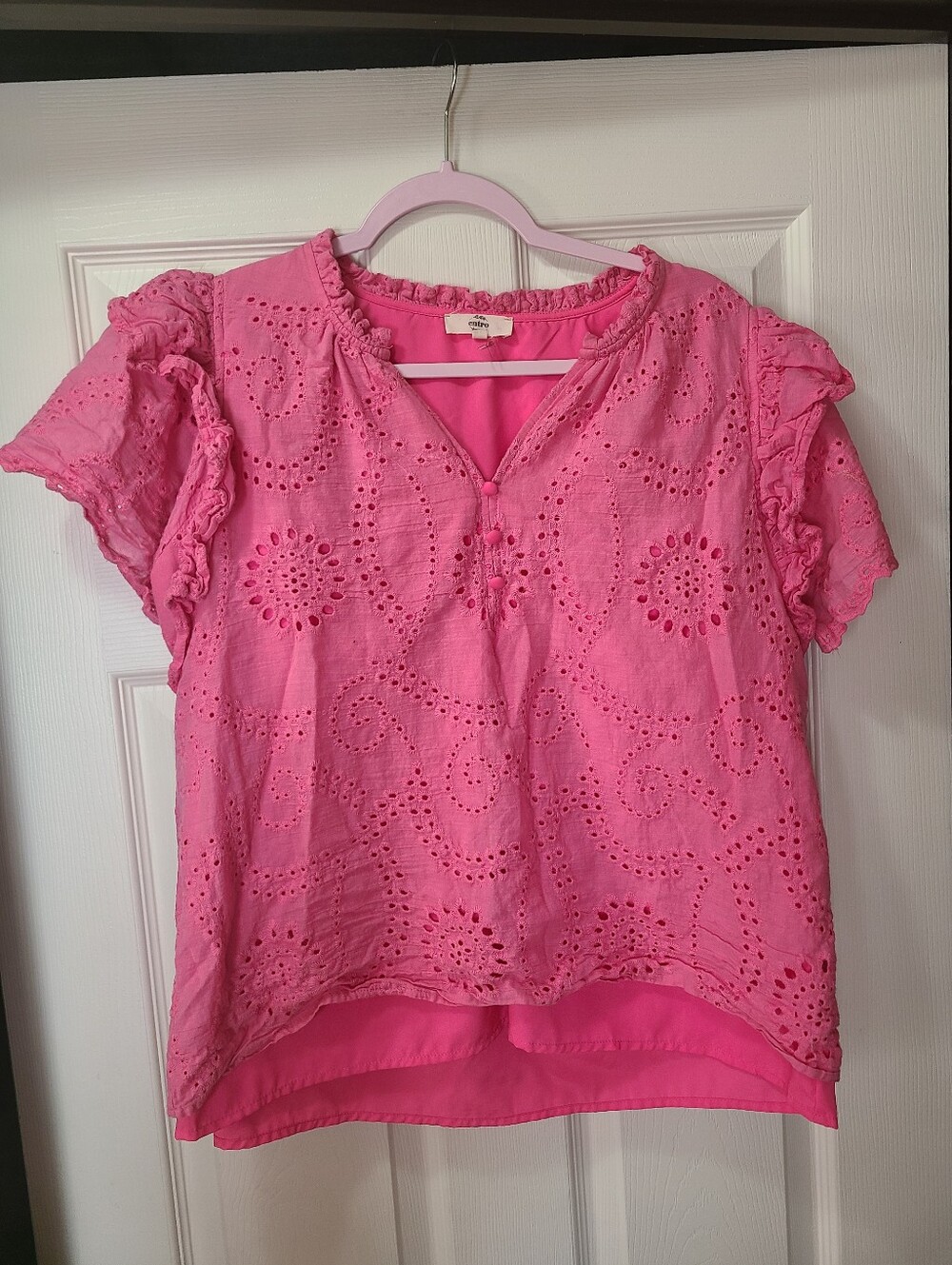 entro Pink Eyelet Ruffle Sleeve Blouse